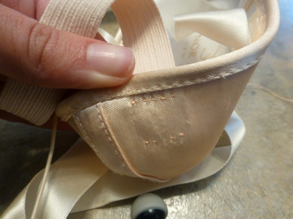 Finished pointe shoe elastic, outside view Dance Insight